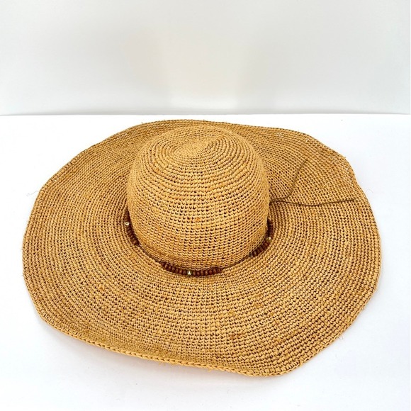 HATattack New York Straw Floppy Sun Hat Womens One Size Beaded Beach Vacation - Picture 8 of 16